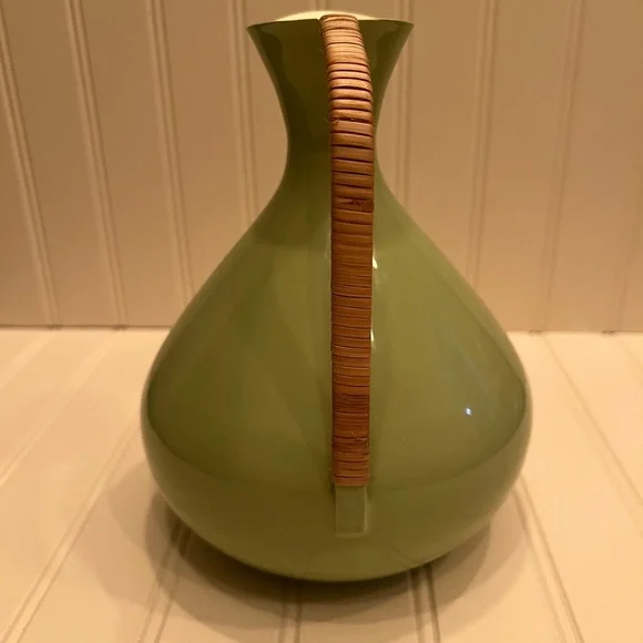 Green Ceramic Pitcher with Wicker Handle - Picture 4 of 7